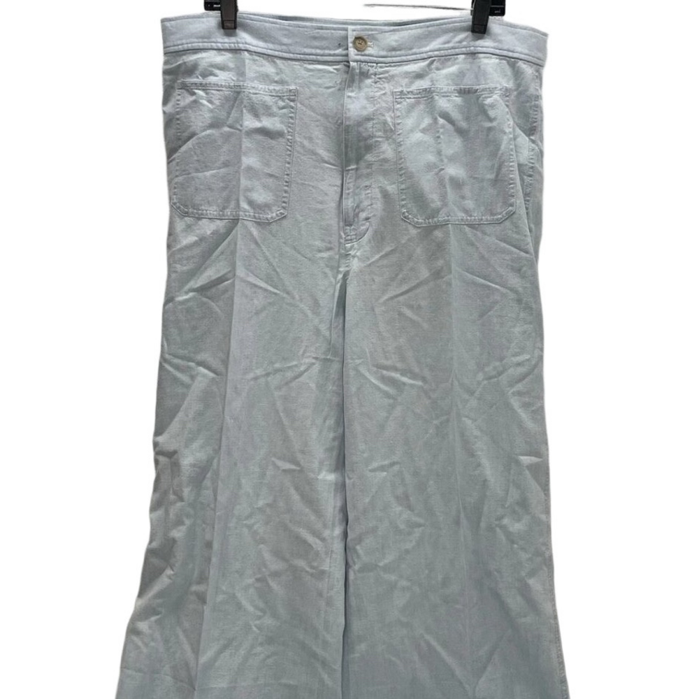 Polo Ralph Lauren Women's Chambray Wide Leg Flare Pants – Size 16 – Blue Cotton